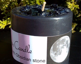 New Moon Candle, Scented New Moon Candle with Essential Oils and Crystals, Basil, Patchouli, Obsidian, 3" x 3" Ritual Candle, NewMoon Candle