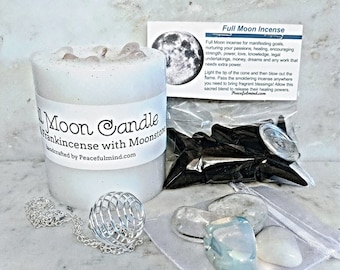 Full Moon Ritual Kit, Full Moon Kit, Full Moon Crystals, Full Moon Candle, Moon Necklace, Moon Incense, Full Moon Ritual Spell Kit Full Moon