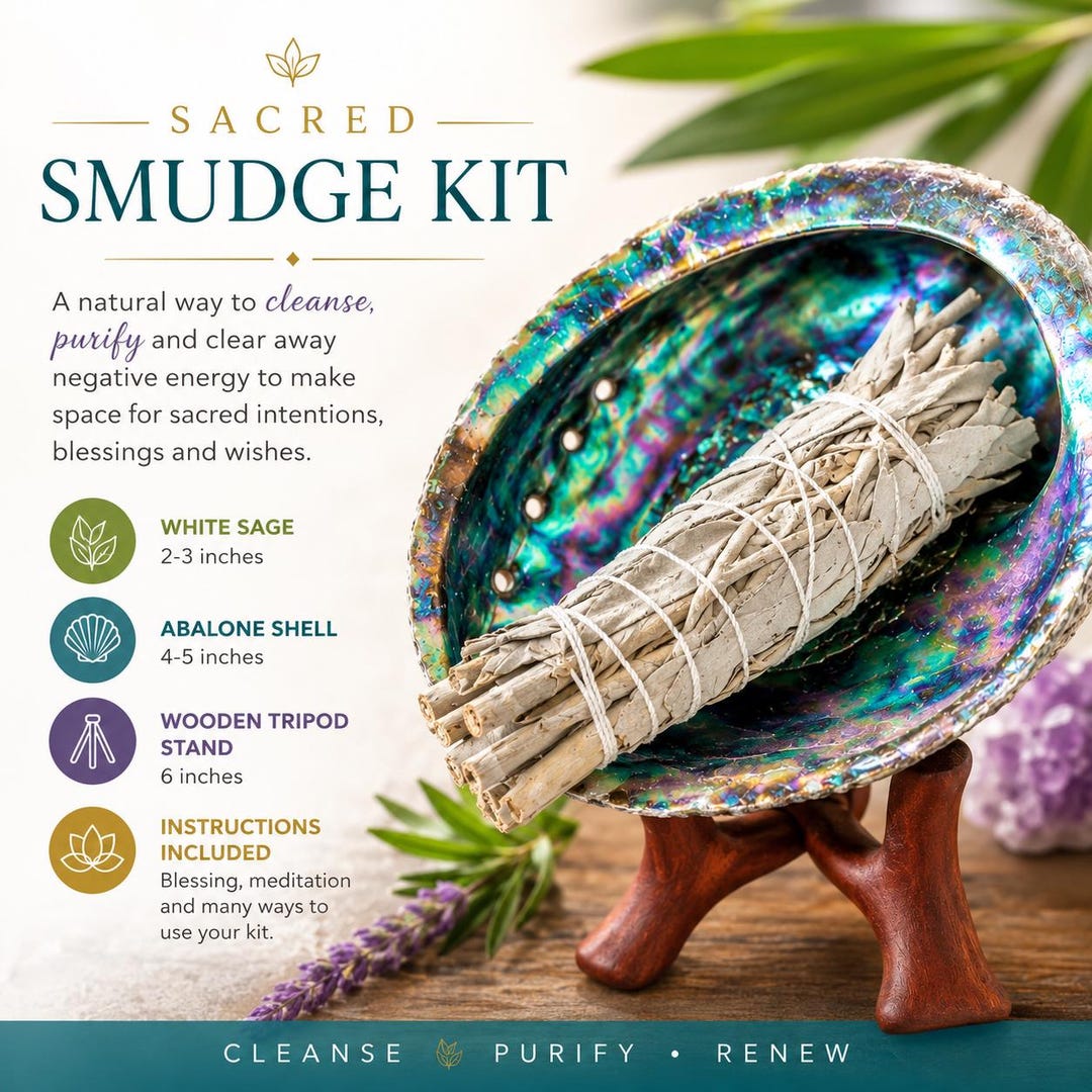 Smudge Kit White Sage Smudge Kit, Abalone Shell, and Tripod Stand - Etsy