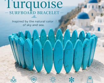 Turquoise Surfboard Bracelet, Santorini Stretch Jewelry