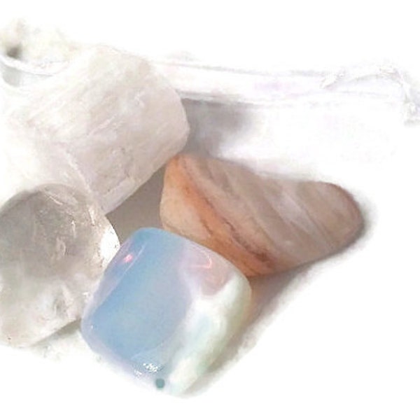 Yule Crystal Set, Yule Stones, Crystals for Yule, Snow White Quartz, White Mookaite, Clear Quartz, Rainbow Opal, Stone for Yule Solstice