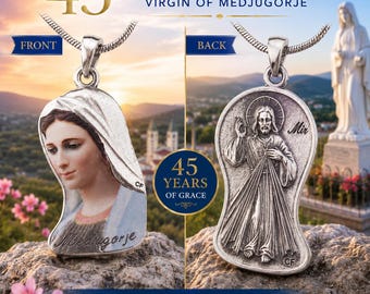 45th Anniversary Virgin of Medjugorje Pendant, Virgin of Peace and Divine Mercy Medal, Catholic Necklace, Jubilee Gift , Mir Peace Medal