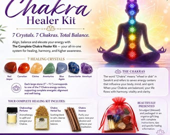 Kit completo de cristales para la sanación de chakras, incienso, aceite y té.