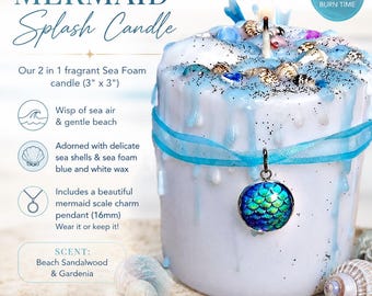 Mermaid Splash Candle, Mermaid Sea Foam Candle, Pendant Charm Candle, Beach Sandalwood Scent