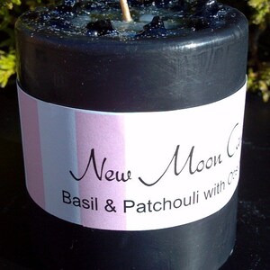 New Moon Candle, Scented New Moon Candle with Essential Oils and Crystals, Basil, Patchouli, Obsidian, 3 x 3 Ritual Candle, NewMoon Candle image 4