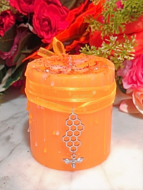 Ostara Milk and Honey Candle, Honeysuckle Geranium Scented, Bee Charm
