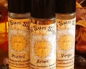 Crystal Sun Sign Oil, Astrology Oil, Astrology Perfume, Zodiac oil, Zodiac Perfume, Astrology Oil Blend, Essential Oil with Crystals, Zodiac