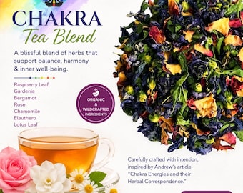 Biologische chakra-thee, losse kruidenthee (4 oz) ambachtelijke melange, gastronomische thee, handgemaakte kruiden