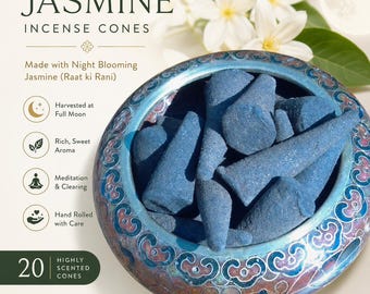 Handcrafted Jasmine Cone Incense, Sacred Night Queen Scent, 20 Cones
