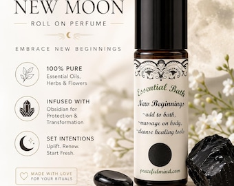 New Moon Roll On Perfume, Essential Oils with Obsidian Stone, New Moon Essential Oil Blends