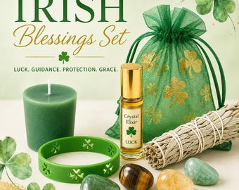 Irish Blessing Kit, Crystals, Sage, Shamrock Bracelet