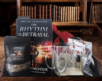 Rhythm of Betrayal Mystery Novel Gift Set, Sleuth Tea, Fleece Blanket