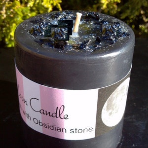 New Moon Candle, Scented New Moon Candle with Essential Oils and Crystals, Basil, Patchouli, Obsidian, 3 x 3 Ritual Candle, NewMoon Candle image 3