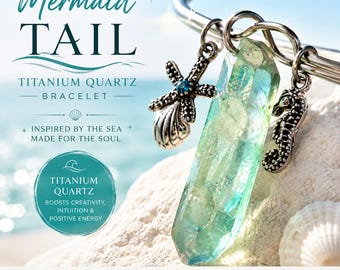 Mermaid Tail Titanium Quartz Bracelet, Caribbean Sea Charms, Mermaid Bracelet, Summer Jewelry, Mermaid Gifts