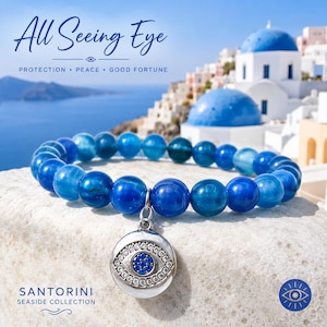 Blue Agate Evil Eye Bracelet, Silver Charm, Protection Jewelry