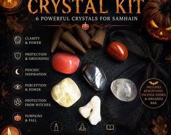 Samhain Crystal Kit, Halloween Crystals, Witch Altar & Ritual Kit, Protection Crystals, Witchcraft Crystal Set, Samhain Gift