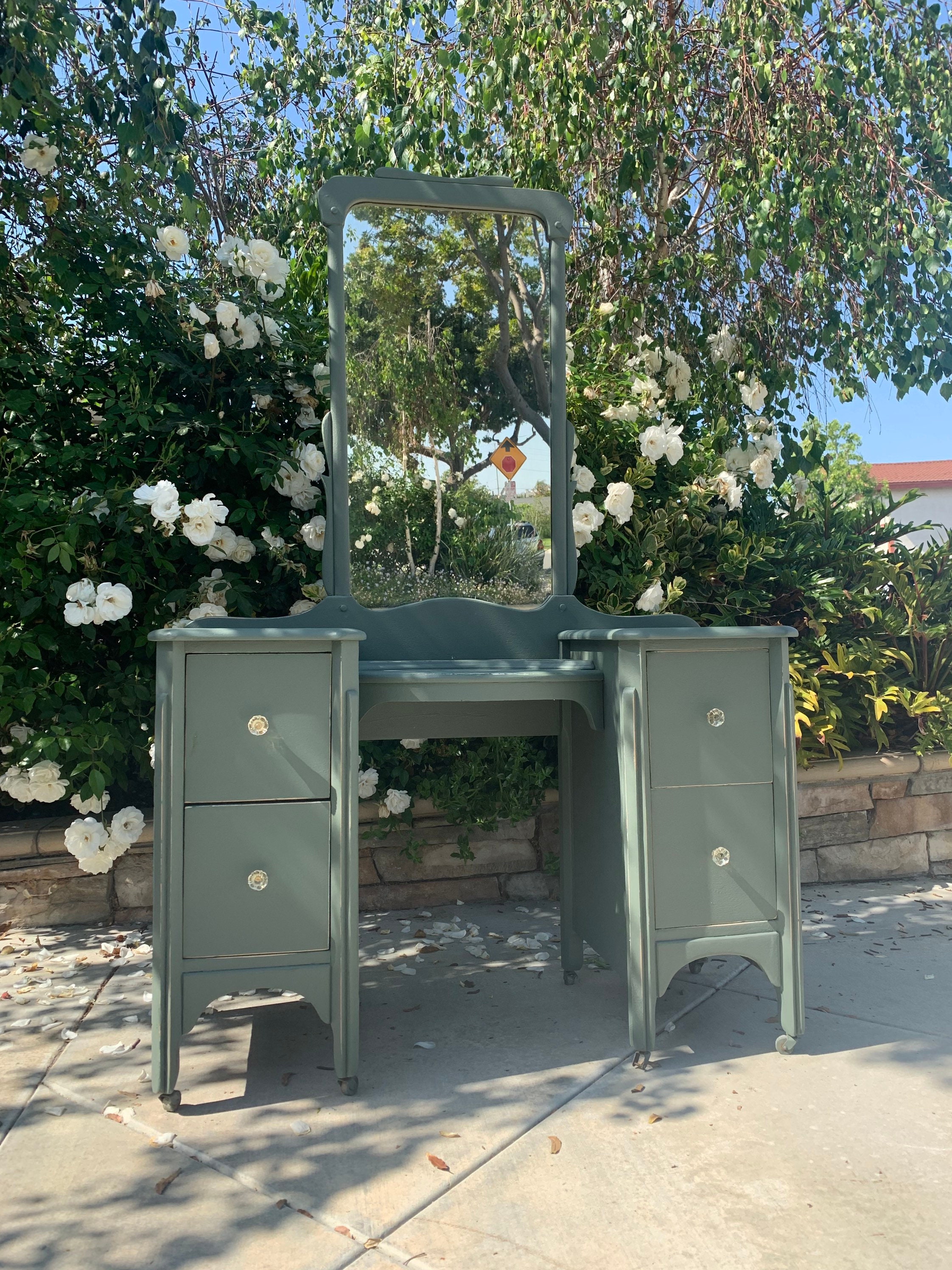 Vintage green distressed make up vanity with mirror farmhouse Etsy