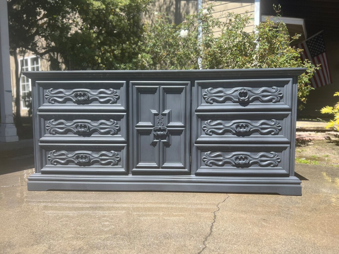 Vintage Black CHUNKY 9 Drawer Long Changing Table Modern Etsy