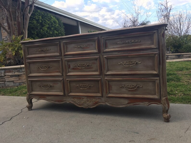 Sold Vintage Weathered 9 Drawer French Dresser Buffet Media Etsy