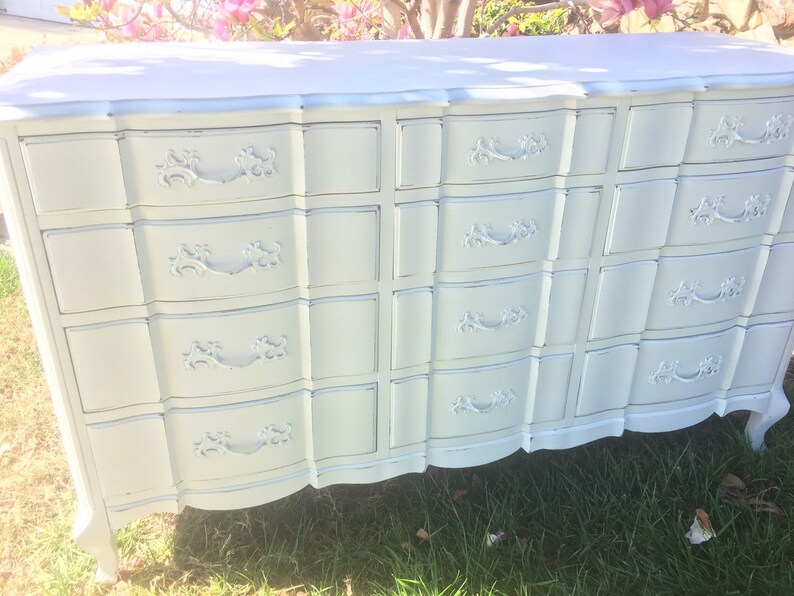 Sold Vintage White Distressed French 12 Drawer Dresser Etsy