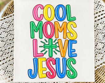 Camiseta "Mamás aman a Jesús" PNG, diseño colorido para mamá cristiana, digital, uso comercial, descarga instantánea.