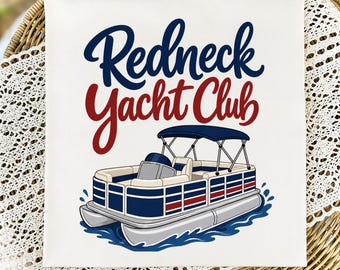 Redneck Yacht Club PNG, diseño patriótico para camiseta de día en el lago con pontón, fondo transparente, uso comercial, descarga instantánea.