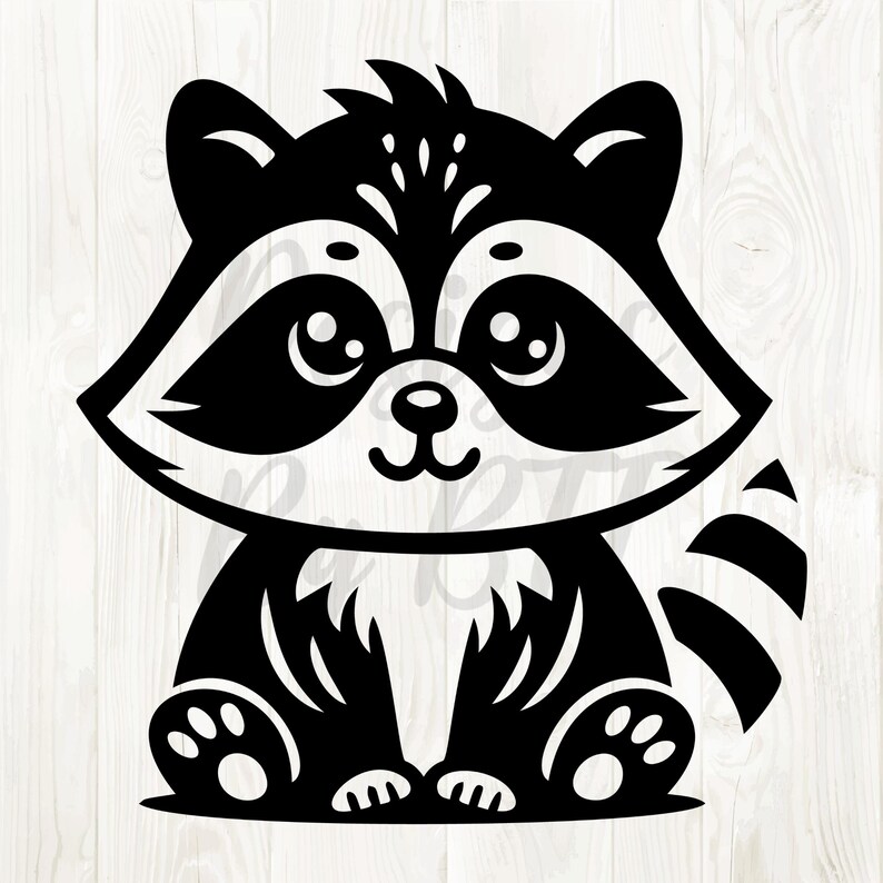Puede incluir: Una ilustraci&oacute;n de dibujos animados en blanco y negro de un mapache sentado con sus patas delante de &eacute;l. El mapache tiene una expresi&oacute;n linda y sonriente y ojos grandes y redondos.
