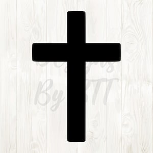 Może przedstawiać: Solidny czarny projekt krzyża chrześcijańskiego. Krzyż jest wyśrodkowany na białym drewnianym tle. Słowa "By TTT" są słabo widoczne w tle.