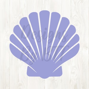May include: A light purple seashell design with radiating lines, set against a white wood-grain background. The text "Designs by ST" is partially visible within the shell's form. This image is suitable for coastal-themed crafts and decor.