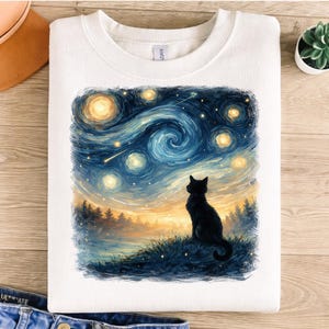 starry night cat, cat starry night digital, starry night png, starry night clipart, starry night design, starry night download, cat graphic