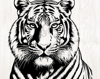 tiger head svg file, tiger head clip art png, tiger head clipart, tiger face svg, tiger face png, tiger black and white silhouette, tigers