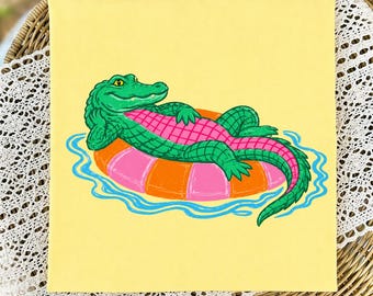 Flotador de piscina con cocodrilo PNG, divertido diseño de camiseta de cocodrilo para verano por sublimación, gráfico, fondo transparente, uso comercial, descarga instantánea.