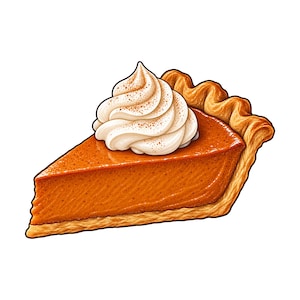 Puede incluir: Una porción triangular de tarta de calabaza con un relleno liso de color naranja y una corteza dorada con bordes ondulados. Un gran copete de nata montada blanca se asienta encima, espolvoreado ligeramente con un fino polvo de especias marrón.