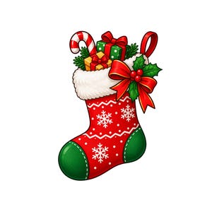 Julstrumpa PNG, julklappsclipart, festlig snöflingerosettdesign, vintersäsongskonst