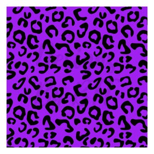 May include: Purple background with a black leopard print pattern.