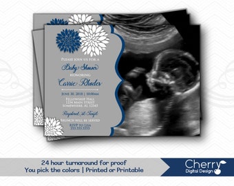 Ultrasound Baby Shower Invitation Floral Pink Gray Printed Etsy Ultrasound Baby Shower Invitation Floral Pink Gray Printed Etsy