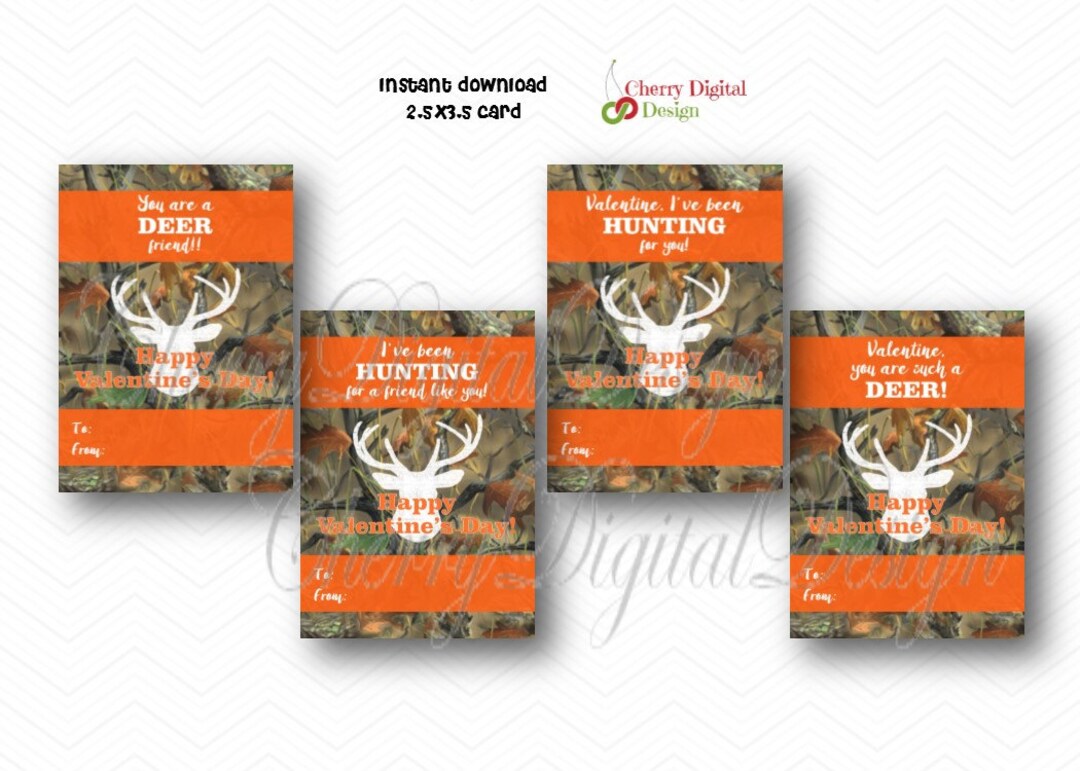 PRINTABLE Camo Deer Buck Valentines Cards Hunting Orange Camoflauge ...