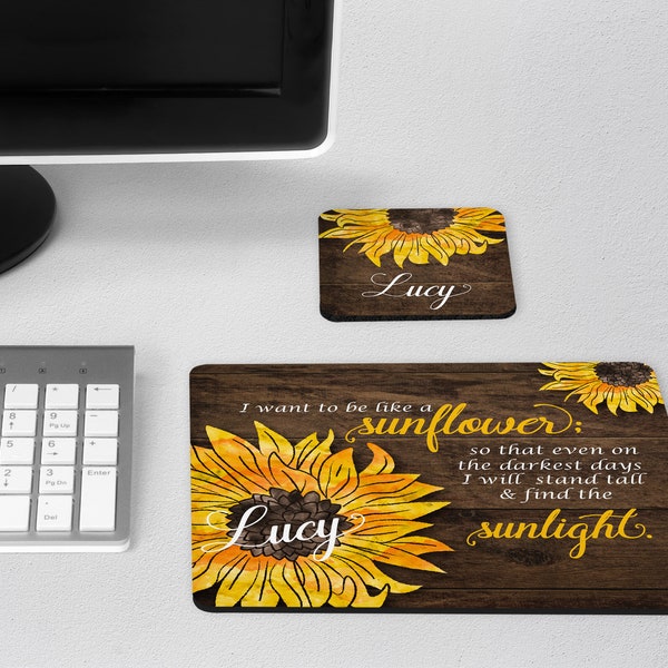 Sunflower 2 piece Desk Set with Coaster & Mouse Pad | Rustic Personalized