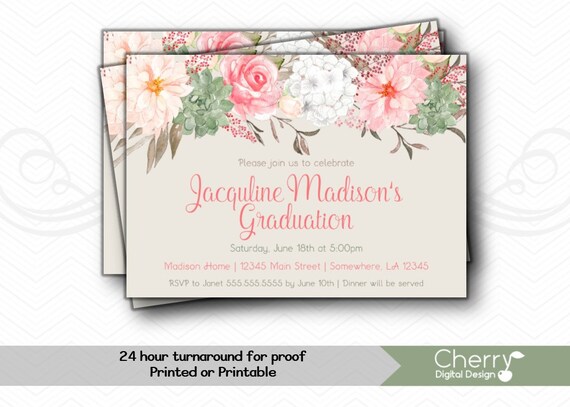 Floral Graduation Party Invitations Watercolor Flower - Etsy