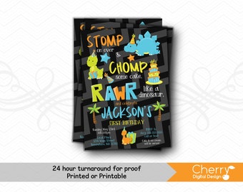 Dinosaur Boy Birthday Invitations | Stop Chomp Rawr | Printed or Printable Invitation | Dino Birthday