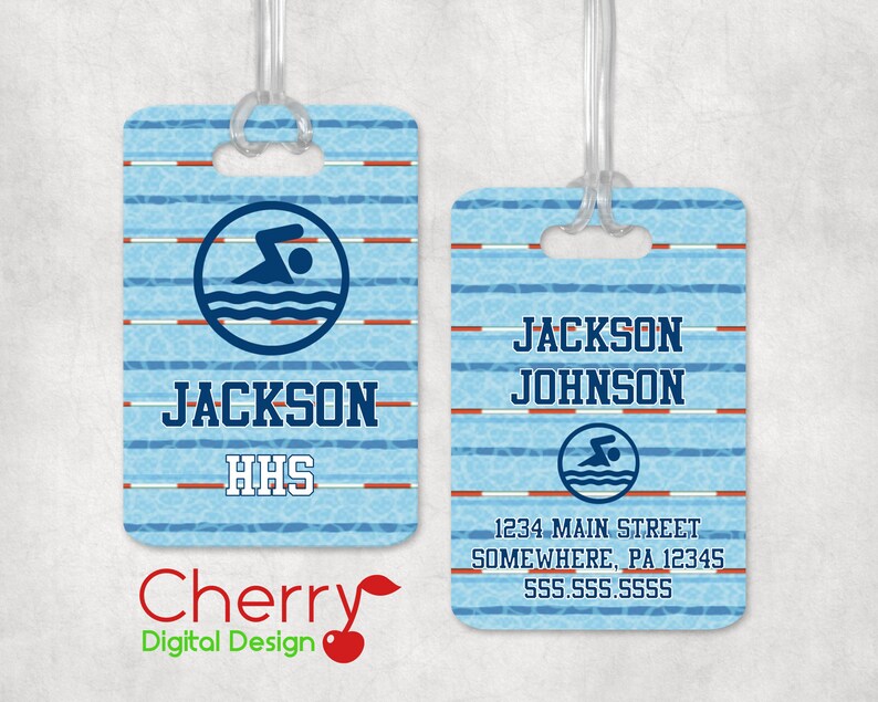 Swimmer Bag Tag Personalized Custom Luggage Tags 2.75 x 4 image 1