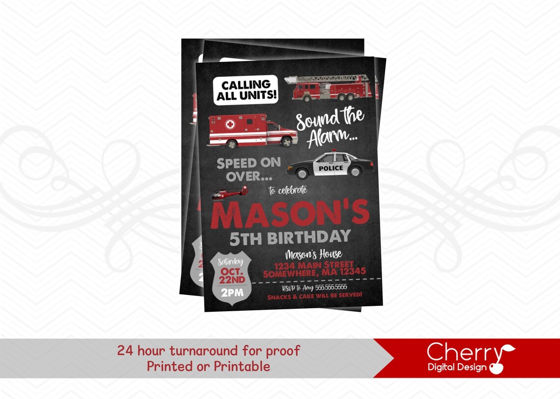 Rescue First Responder Birthday Party Invitation PRINTED or | Etsy