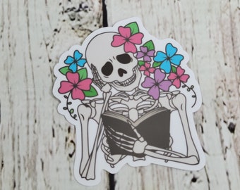 Skeleton Book lover sticker | Flower Book Sticker | Reading