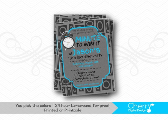 Minute To Win It Birthday Party Invitations Printed Or Etsy