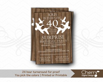 Duck Hunter Surprise Birthday Party Invitation | Printed or Printable Rustic Invite for him