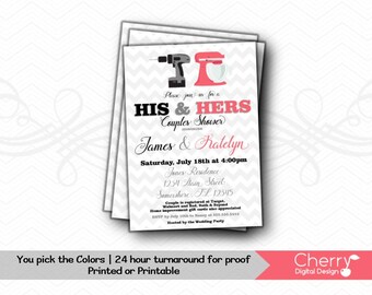 His & Hers Couples Shower Invitation | Printed or Printable Tools Kitchen Wedding Shower Invitations | Drill Mixer