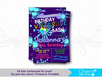 Fun Girl Waterslide Birthday Bash Invitation | Water Slide Birthday Party Invitation