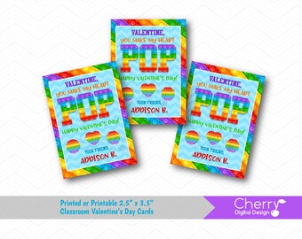 Pop It Fidget Valentine | Rainbow Heart |  Valentine's Day Classroom Cards | Printed or Printable Valentine | Heart Pop