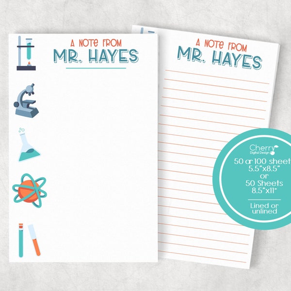 Science Teacher Notepad Personalized | Letter & 1/2 Letter Sizes