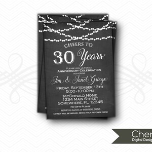 Cheers to 30 Years 30th Anniversary Party Invitations. PRINTED or PRINTABLE Anniversary Invite Chalkboard & white. 40th 50th 60th 20th 25th image 2